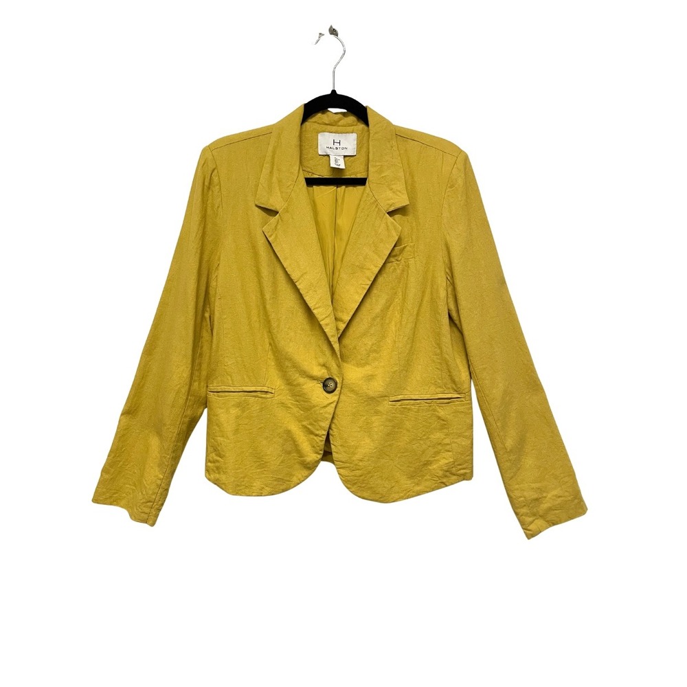 Halston Linen Blend Mustard Yellow Single Button Blazer‎ Jacket - Size Large